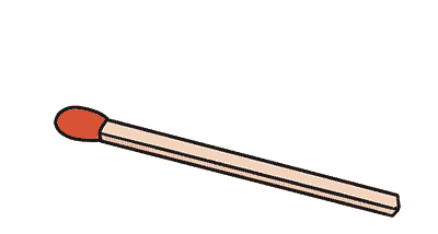 animated matchstick with a flame that grows, causing the end of the matchstick to char.