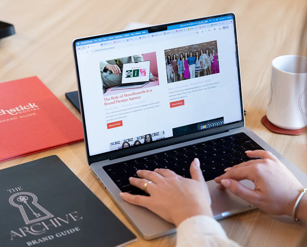 Matchstick social's website displayed on a laptop screen