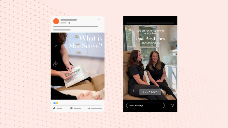 Illustration of two mobile social media screens showing an organic post and a paid social media ad with a “Book Now” call-to-action, representing how paid vs organic social media work together in a marketing strategy.