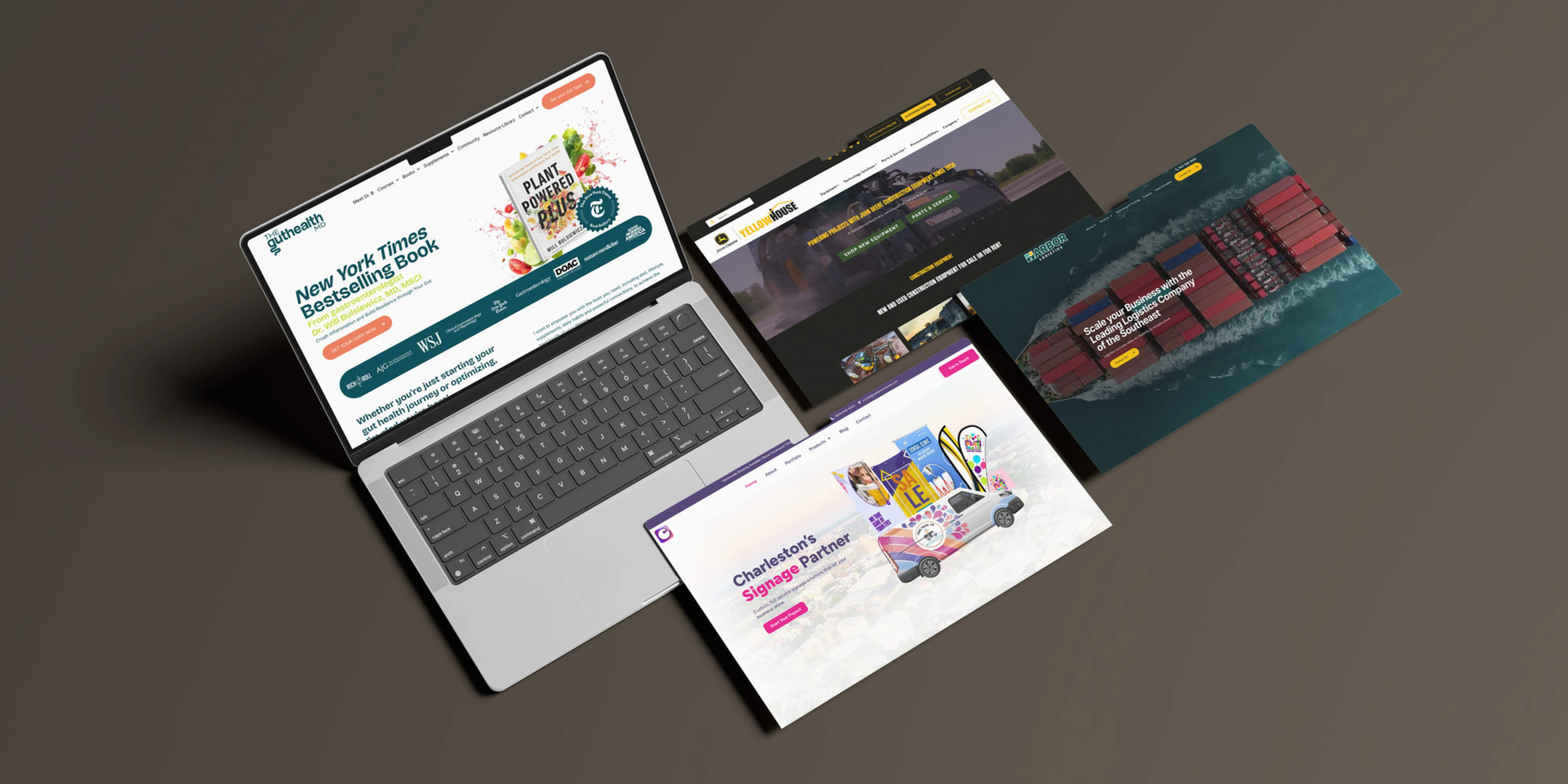 Collage of 15 real business website design examples across industries